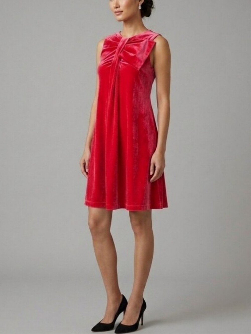 Emporio Armani Red Sleeveless Velvet Bow-Detail Shift Dress Womens Size IT38 US2